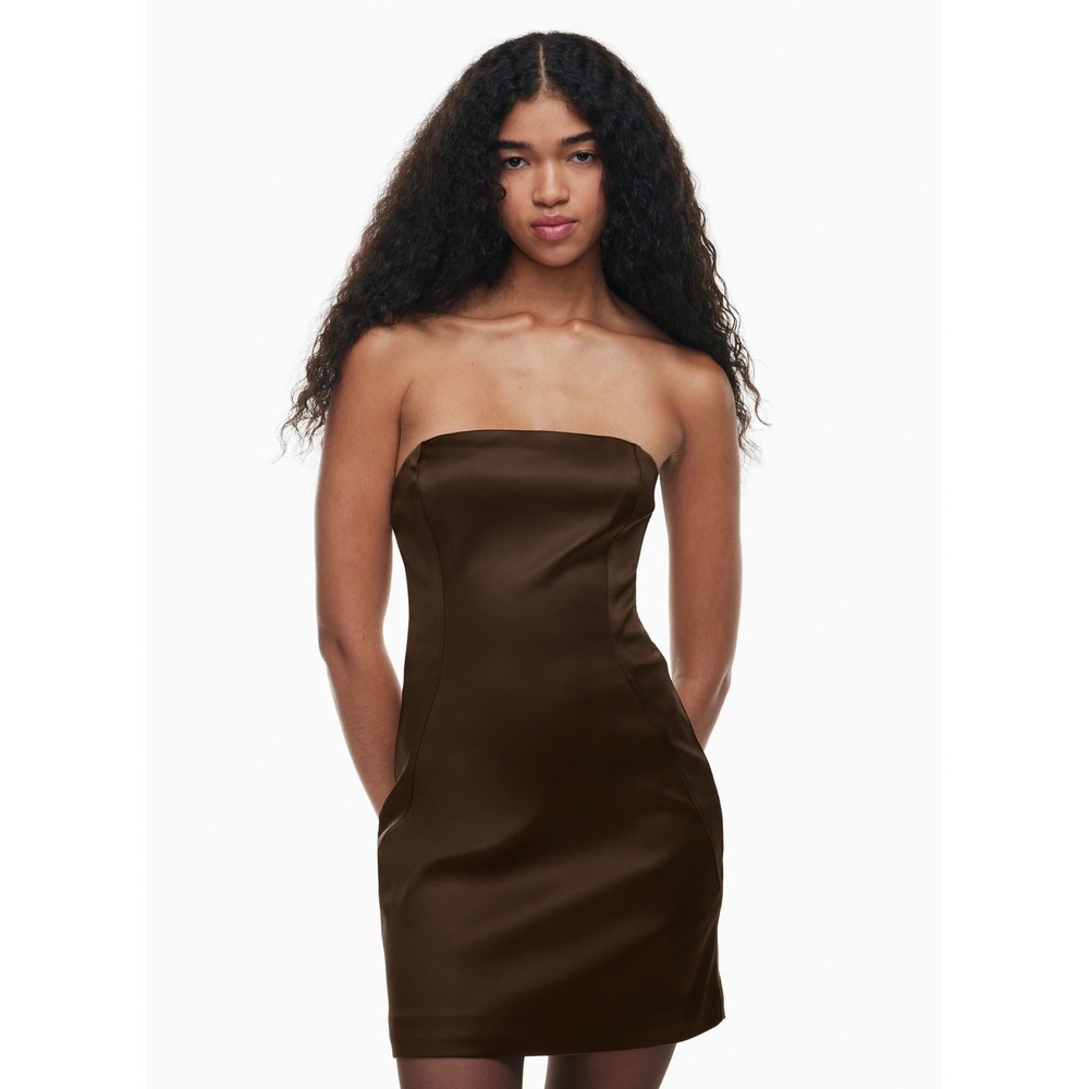 Aritzia Wilfred Castle Satin Dress Size 0 Brown Chocolate Strapless Bodycon Mini